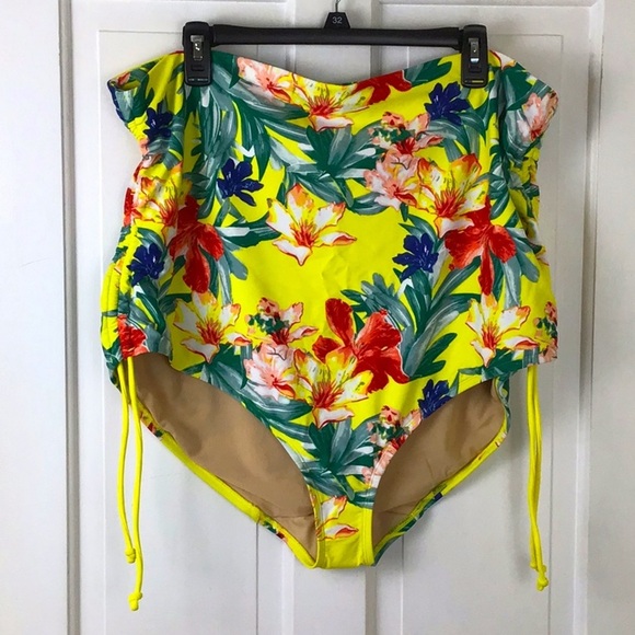 Cacique Floral High Waist Bikini Bottom Swim Retro Ruched Sides Plus Size 28 New - Picture 1 of 7